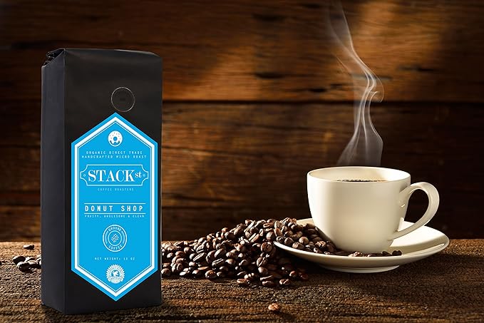 Donut Shop Ground Coffee Beans - Small Batch Medium Roast, Certified Organic - 12 oz - Handcrafted Micro Roast By Stack Street