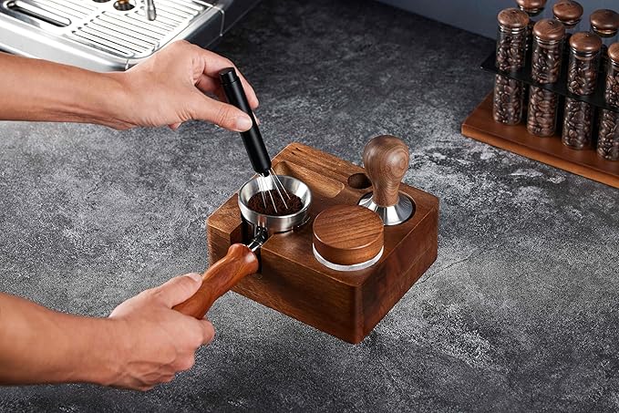 54mm distributor called Adjustable Depth espresso leveler Compatible with Breville Machine Accessories The coffee leveler Made of Stainless Steel and Walnut wood