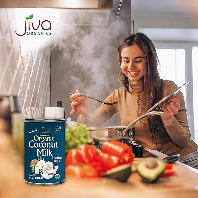 Organic Coconut Milk 13.5 Ounce (Pack of 12) - Unsweetened, Premium FULL 18% Fat, Vegan, Paleo, No Guar Gum, BPA Free, Keto Friendly by Jiva Organics