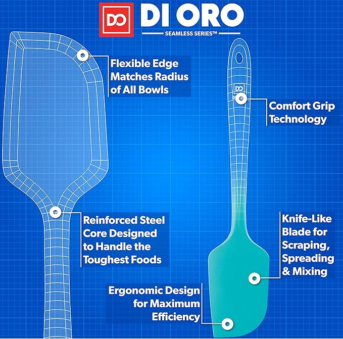 DI ORO Silicone Spatula - 600°F Heat-Resistant Rubber Kitchen Spatula for Baking, Scraping, & Mixing - BPA Free Nonstick Cookware Safe Flexible Utensil for Cooking - Seamless & Dishwasher Safe (Teal)