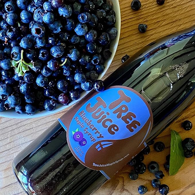 Tree Juice Blueberry Maple Syrup | 100% Pure Grade A Maple Syrup | All Natural, Non GMO, Vegan, Gluten Free, Vegetarian, Paleo | 12 Ounce Bottle