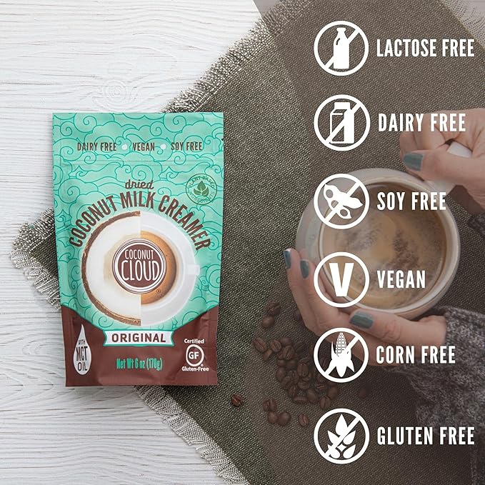 Coconut Cloud: Shelf Stable Vegan Coffee Creamer | Keto Friendly, Unsweetened Coconut Milk Powder | Low Sugar, Dairy Free, Non-GMO, Plant Based, Gluten & Soy Free, USA Made, Original 6 oz