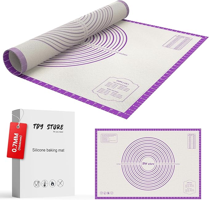 28 * 20 inches purple, non-slip silicone baking sheets - baking mat with 0.7mm thickness - non-stick pastry & cookie mat for kitchen counter for rolling out dough with measurements.