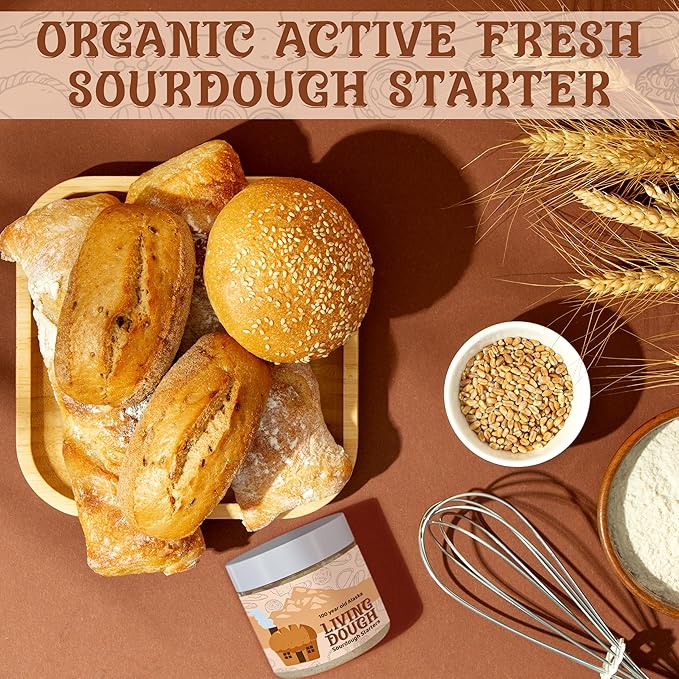 Living Dough - 120+ Year Old Jewish Whole Grain Rye Sourdough Starter Culture - Active & Live Organic Sourdough Starter for Baking - For Artisanal Bread, Pizza Dough, Waffles & More