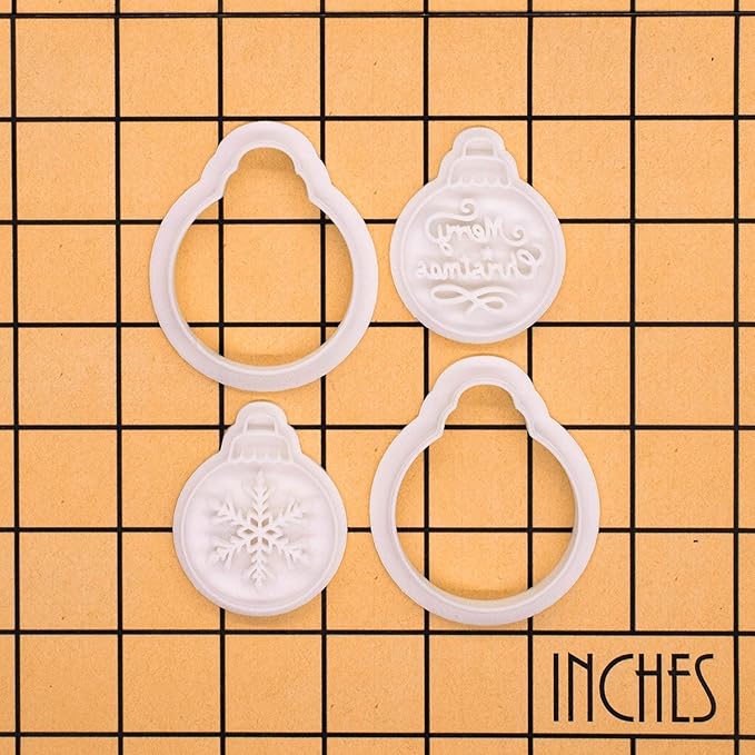 BAKERLOGY Winter Wishes – Mini Christmas Bauble Cookie Cutter and Stamp Set (2") – Set of 2 with Snowflake & Merry Christmas Designs for Festive Baking and Edible Crafts