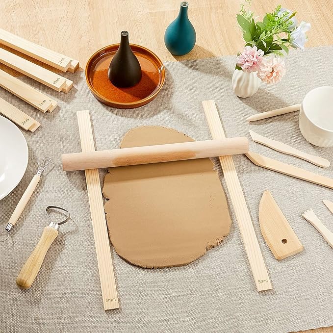 Sasylvia 10 Pcs Pottery Teaching Rolling Mud Stick Guide 5 Size Wooden Rolling Pin Guides Sticks Set Polymer Clay Depth Guide Pottery Tools Clay Tool Mudboard Tools for Polymer Thickness