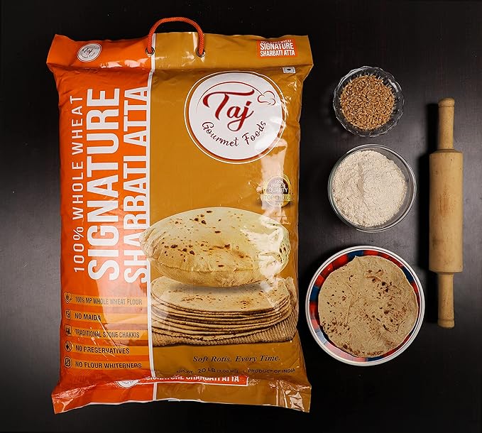 TAJ Signature Sharbati Atta 20-Pounds (Chakki Atta - Stone Ground), 100% Whole Wheat Flour, Chappati Flour