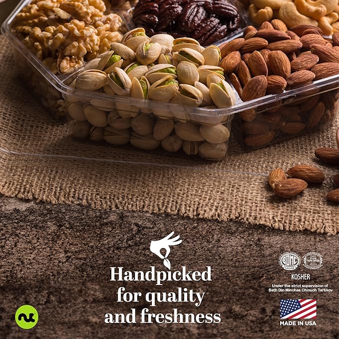 NUT CRAVINGS - Thanksgiving Mixed Nuts Gift Basket + Green Ribbon (7 Assortments, 2.2 LB) Holiday Xmas Christmas Food Arrangement, Healthy Snack Care Package, Food Assortments