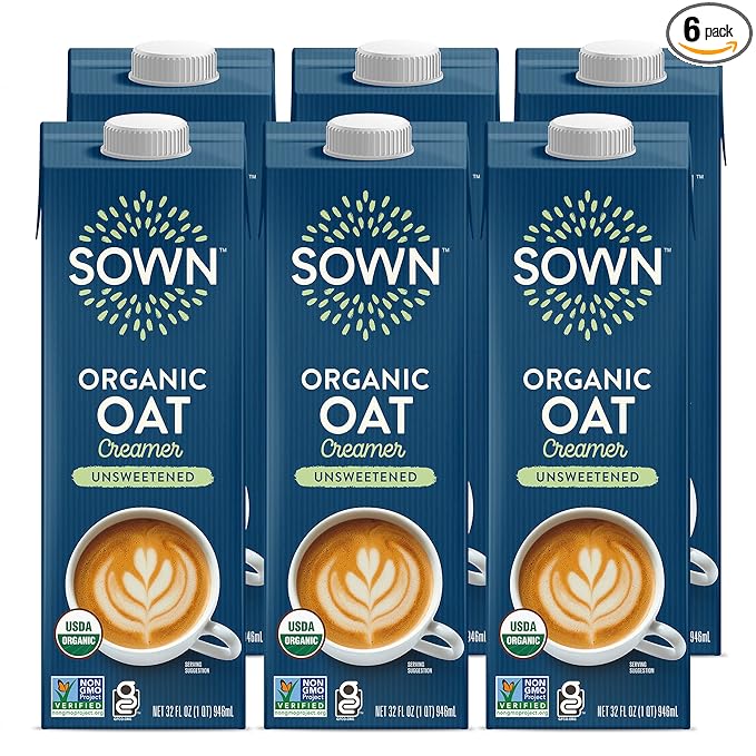 SOWN Organic Oat Creamer Unsweetened - Barista Oat Milk Non Dairy Coffee Creamer - Plant Based, Dairy-Free, Vegan, 0g Added Sugar, Gluten-Free, Non-GMO, Shelf Stable - 32oz (Pack of 6)