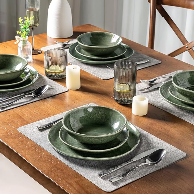 AmorArc Ceramic Dinner Plates Set of 6, 10.5 Inch Handmade Reactive Glaze Stoneware Plates, Rustic Shape Dinnerware Dish Set for Kitchen, Microwave & Dishwasher Safe, Scratch Resistant