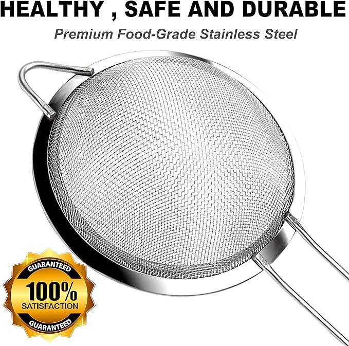 Anaeat Fine Mesh Strainers - Premium Stainless Steel Colander Sieve Sifters, with Durable Mesh and Sturdy Handle, Excellent for Sifting Dry ingredients, Flour, Pastas, Rice, Tea (4.73"）