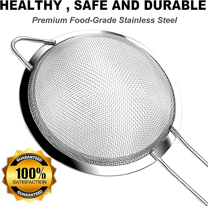 Anaeat Fine Mesh Strainers - Premium Stainless Steel Colander Sieve Sifters, with Durable Mesh and Sturdy Handle, Excellent for Sifting Dry ingredients, Flour, Pastas, Rice, Tea (3.94"）