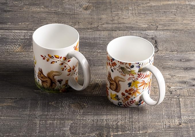 Maison d' Hermine Coffee Mug with Handles Fine Bone China Mugs Pack of Two Tea Cups for Hot Beverages Cappuccino Latte Home Restaurant Office Perfect for Gift (Sous-Bois, 12 Ounce)