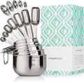 Heavy-Duty 304 Stainless Steel Measuring Cup Set (18-Piece) - Stackable, Dual Metric/US, Long & Narrow Spoons for Spice Jars + 5 Mini Spoons