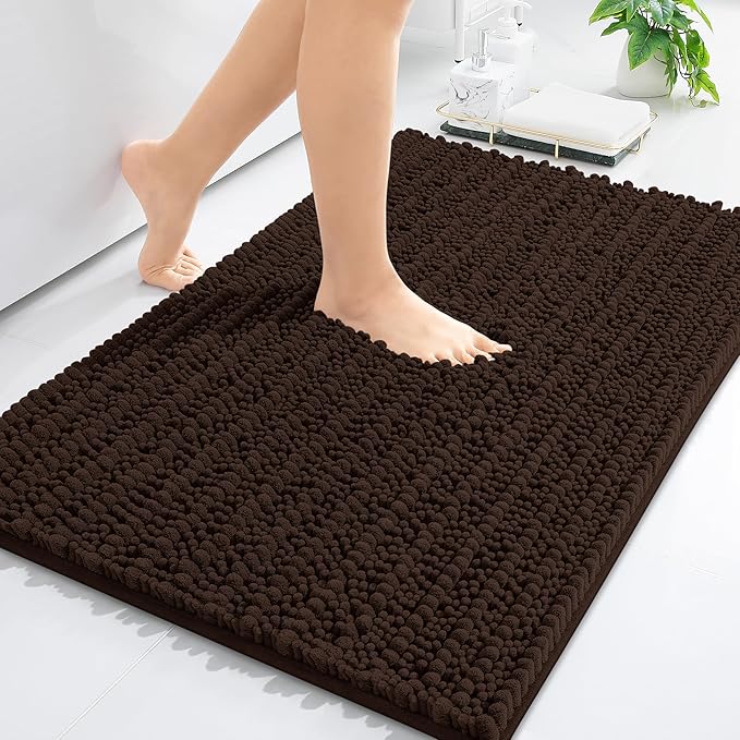 Arotive Luxury Chenille Bathroom Rug Mat, Extra Soft Thick Absorbent Shaggy Bath Rugs, Non-Slip Machine Wash Dry, Plush Bath Mats for Bathroom, Shower and Tub, 34x21, Brown