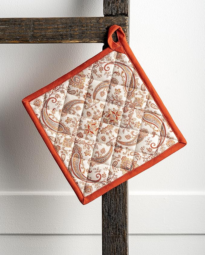 Maison d' Hermine Pot Holders 100% Cotton Heat Resistant Potholders 8" x 8" Hot Pads with Loop BBQ, Cooking, Baking, Grilling, Kitchen, Handling Hot Pans (Pack of 1, Cachemire)