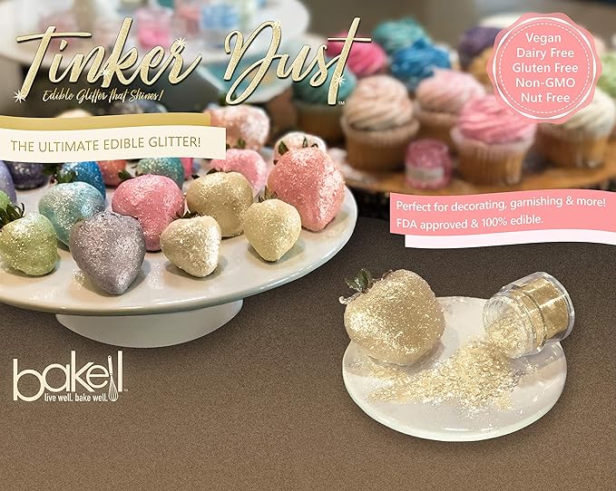 BAKELL Pink Rose Edible Glitter, 25 Grams | TINKER DUST Edible Glitter | KOSHER Certified | 100% Edible Glitter | Cakes, Cupcakes, Cake Pops, Drinks, Dessert Vegan Glitter & Dusts (25g, Pink Rose)