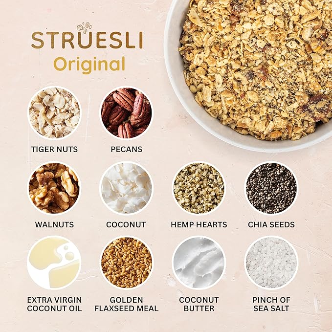 Struesli Granola Variety Pack, Organic Grain & Gluten Free Healthy Snacks, Keto & Paleo Friendly, Includes Original, Cacao + Coffee & Savory + Seed Flavors, Prebiotic Fiber, 3 Count, 9 Oz Each