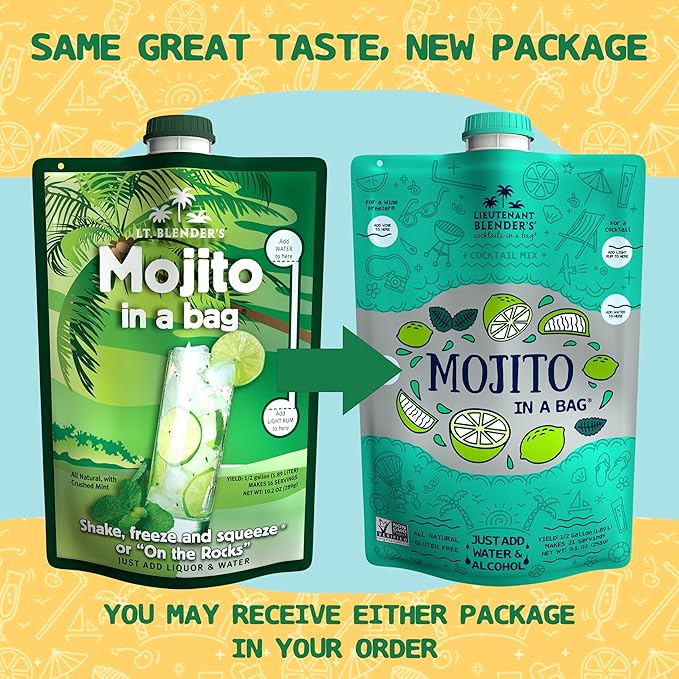 Lt. Blender's Mojito in a Bag - Makes 1/2 Gallon of Frozen Mix - Non-GMO Cocktail Mix for Slushies - Make a Cocktail, Wine Slushie or Mocktail - (Pack of 1)