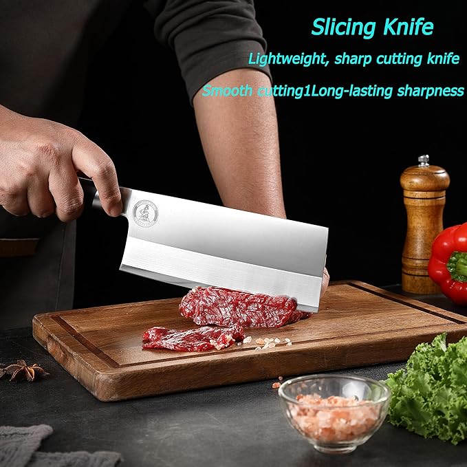 Kitory 7" Lightweight Meat Cleaver, Chinese Chef Knife for Slicing & Chopping (No Bones)- German High Carbon Steel - Ergonomic Pakkawood Handle - Ideal for Women, 2024 Gift (Metadrop Series)