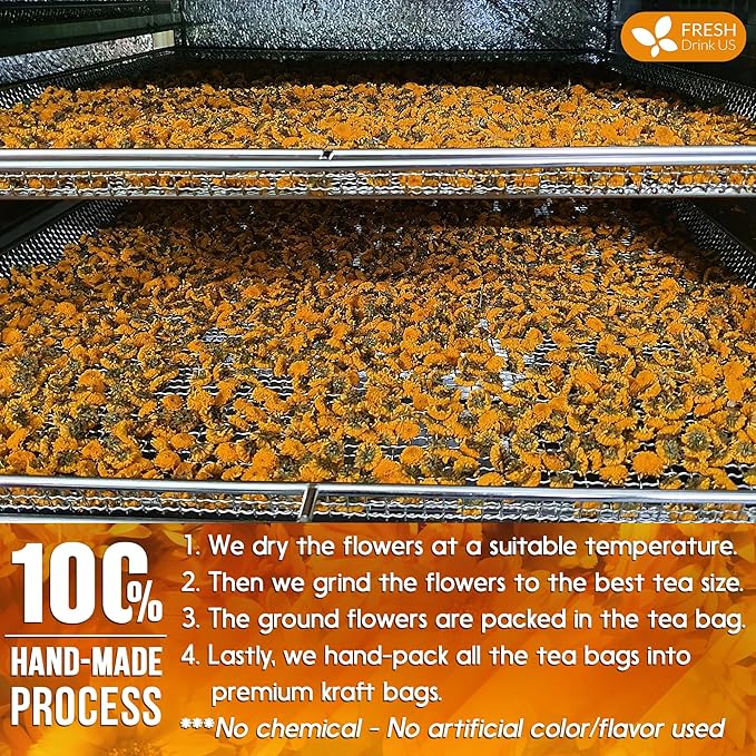 FRESHDRINKUS Premium 100% Natural Calendula Flower Tea Bags, 135 Count, Herbal Tea, Caffeine Free, Sugar Free, Gluten Free, Vegan