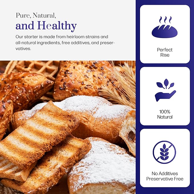 Mature Sourdough Starter Culture – 100+ Years Old Dehydrated Sourdough Starter Kit for Delicious Homemade Sourdough Bread – All-Natural and Organic - Beginner Friendly, Fast reactivation and Expert Support