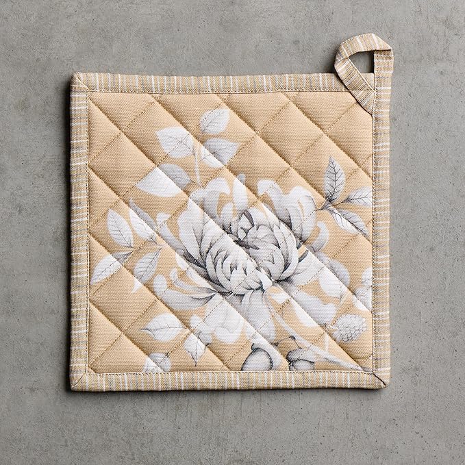 Maison d' Hermine Pot Holders 100% Cotton Heat Resistant Potholders 8" x 8" Hot Pads with Loop BBQ, Cooking, Baking, Grilling, Kitchen, Handling Hot Pans (Pack of 1, Pretty Autumn)
