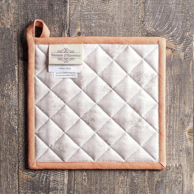 Maison d' Hermine Pot Holders 100% Cotton Heat Resistant Potholders 8" x 8" Hot Pads with Loop BBQ, Cooking, Baking, Grilling, Kitchen, Handling Hot Pans (Pack of 1, Giving Thanks)