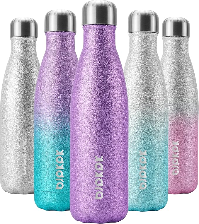 BJPKPK Insulated Water Bottles 17oz Stainless Steel Sports Water Bottles Keep Cold for 24 Hours and Hot for 12 Hours,BPA Free,Glitter Purple