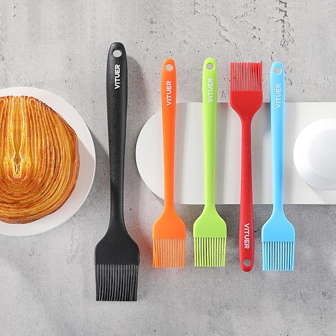 Silicone Basting Pastry Brush, 5 PCS Colorful Silicone Food Brush for Baking Cooking BBQ Grill Spread Oil Butter Sauce, Heat Resistant, Dishwasher Safe (5Pack, Rainbow Colors)