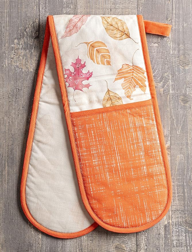 Maison d' Hermine Double Oven Mitts 100% Cotton 7"x35" Double Oven Mitt Heat Resistant BBQ Cooking Gloves with Loop, Baking, Grilling, Home, Kitchen, Handling Hot Pans (Colors of Autumn)