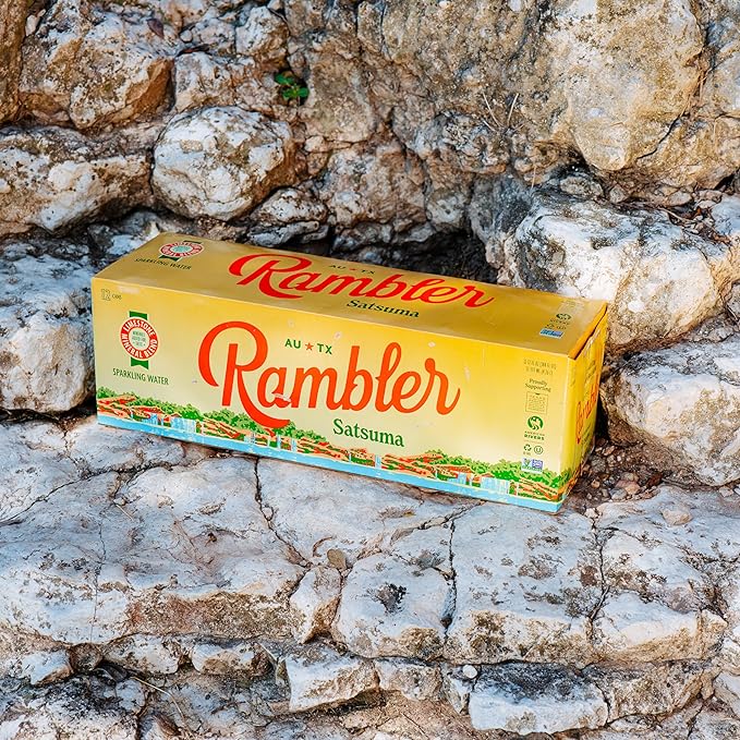 AUTX RAMBLER Sparkling Water, Texas Limestone Mineral Blend, Satsuma Flavor, 12-Ounce Cans, 12-Pack