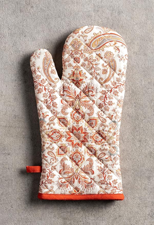 Maison d' Hermine Oven Gloves 100% Cotton Oven Mitt 7" x 13" with Loop Heat Resistant, BBQ, Cooking Gloves, Baking, Grilling, Kitchen, Handling Hot Pans (Pack of 1, Cachemire)