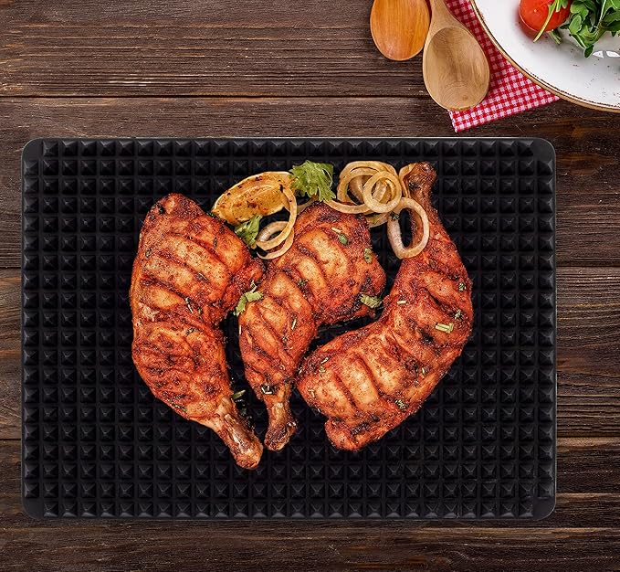 Silicone Baking Mat Red Pyramid Non Stick Bacon Microwave Tray Pastry Mats Red BBQ Grill Mat Baking Supplies oven Liners For Bottom Of Oven - 16 X 11''Silicone Mats For Kitchen Counter 2 Pack