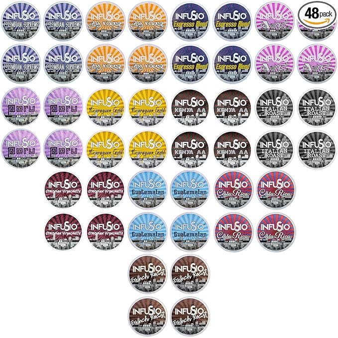 InfuSio Coffee Pods Variety Pack – 48 Count, 12 Sophisticated Medium & Dark Roast Blends, Crafted Blends Collection – Premium Single-Serve Coffee, Compatible with Keurig K-Cup 2.0